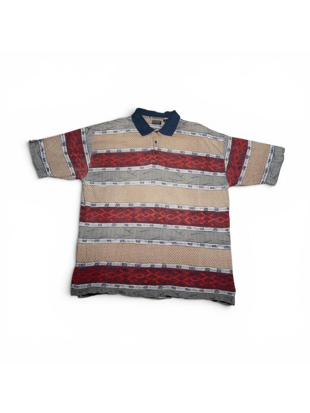 Vintage Short Sleeve Polo Shirt with Geometric Pattern